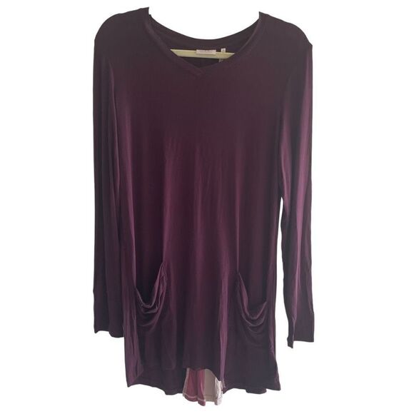 LOGO Lori Goldstein Purple Soft Tunic Top Color Block Back Women’s Sz Small QVC - Picture 1 of 4